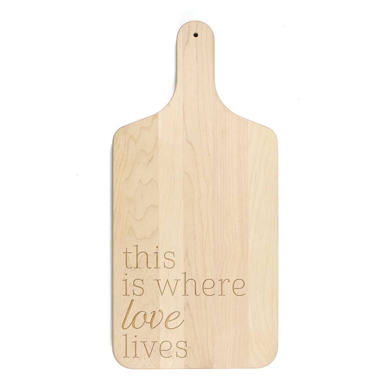17" Where Love Lives Maple Paddle Cutting Board